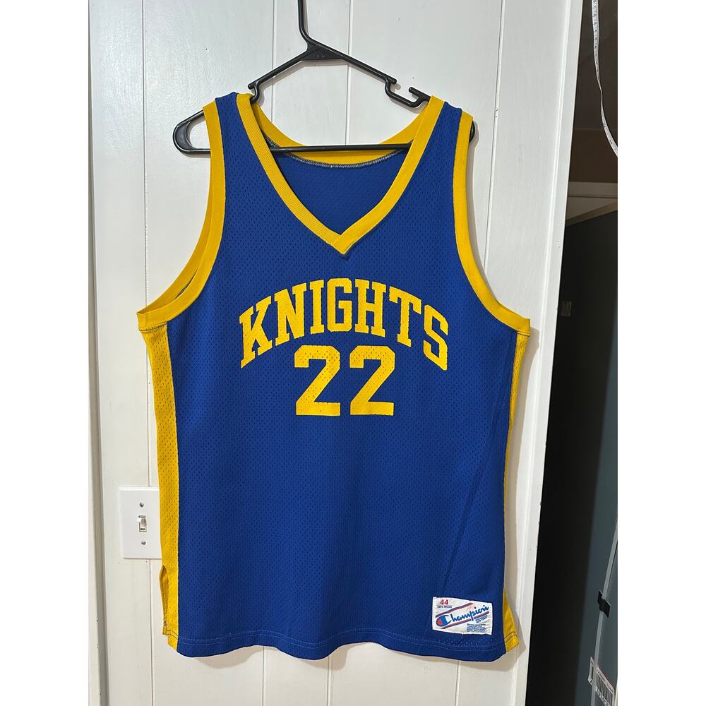 Vintage Champion Knights 22 Mesh Basketball Jersey Sz 44 Blue Yellow 90s USA